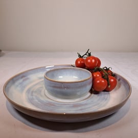 HAND MADE OFF WHITE CERAMIC DIP AND CRISP DISH