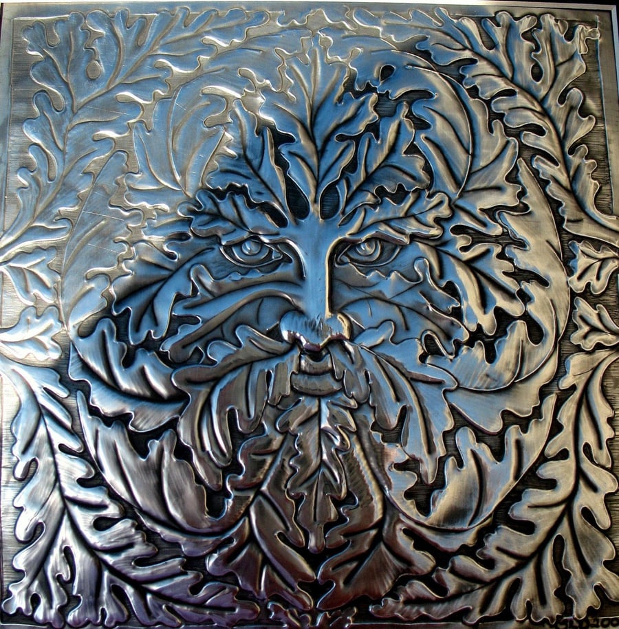 Pewter Green Man of the Oaks original metal wall art