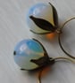 Earrings Opaline and Bronze Petal Caps on Pure hypoalergenic Brass Hoops - Image 5