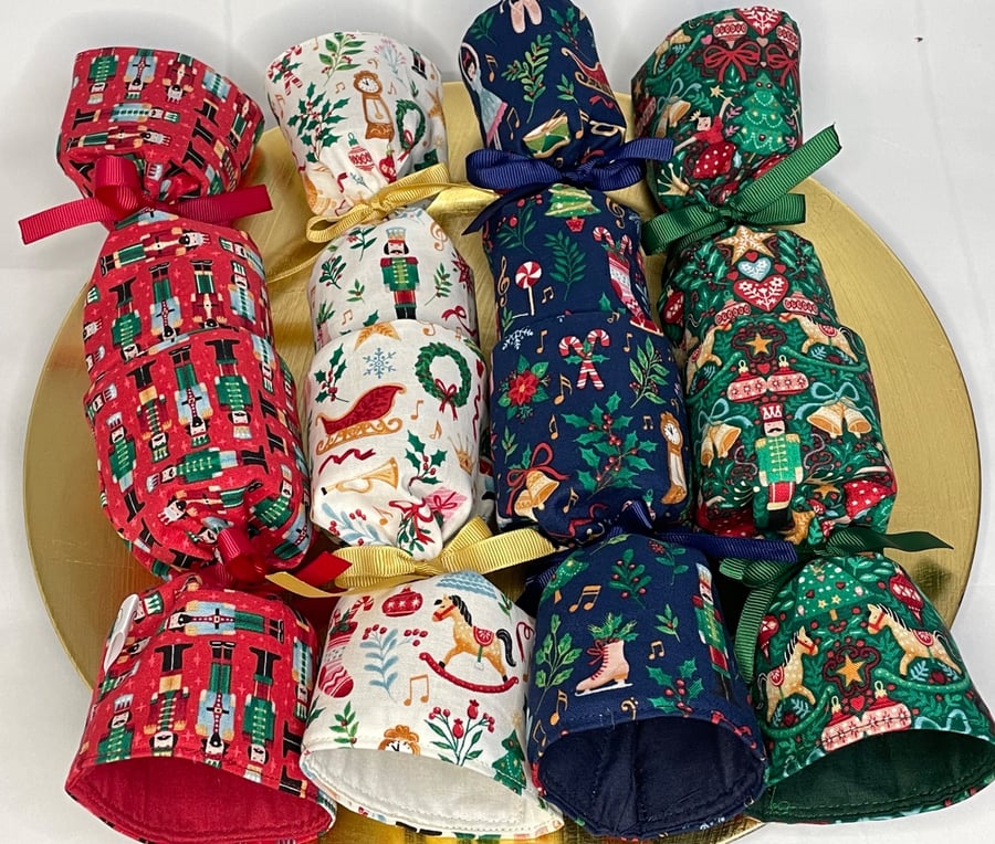 Set of four reusable Christmas crackers. Nutcracker themed fabrics