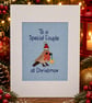 Handmade Cross Stitch Special Couple Christmas Card – Festive Robin – 8 x 6 Inch