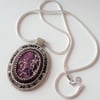 Bead embroidered Maroon Imperial Jasper gemstone cabochon on silver tone Chain