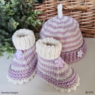 Designer Baby Girls Pure Merino Wool Booties & Hat Set 0-3 months size