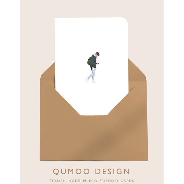 Cards Teenager Texting Mobile Phone Boy Male blank card gift watercolour (QM203)