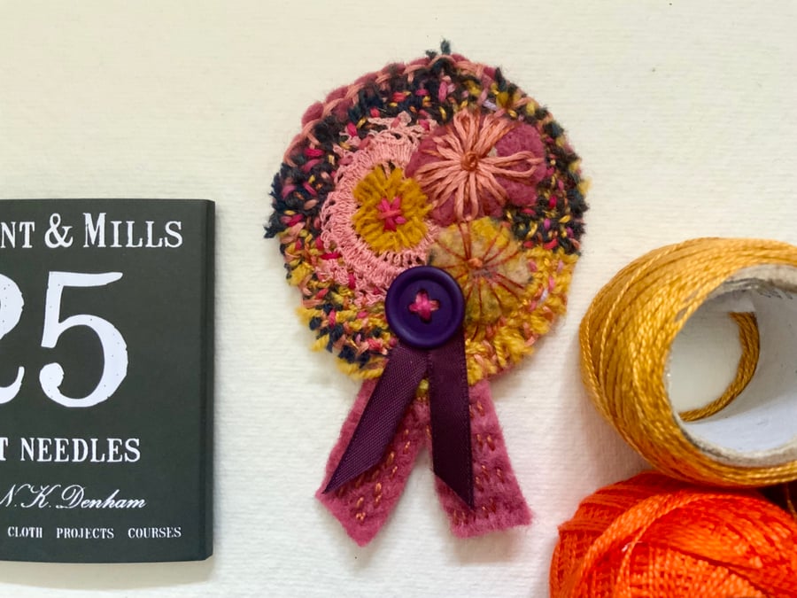 Hand Embroidered Textile Brooch