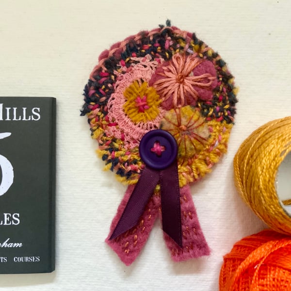Hand Embroidered Textile Brooch
