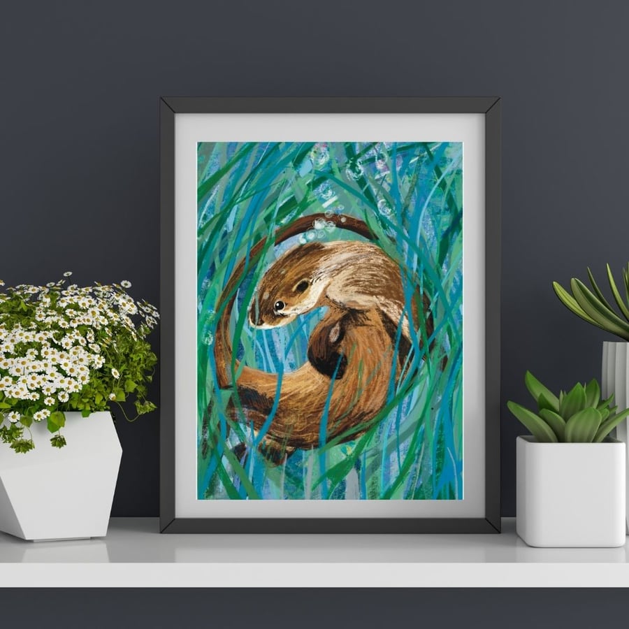 Wildlife Art Print - Otter Mounted Art 
