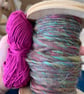 Hand woven art yarn scarf in green and purple - Image 8