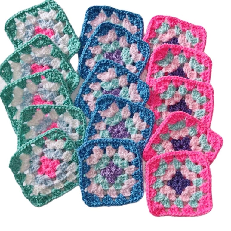 Handmade Pastel Crochet Granny Squares - 3-Inch Whimsical Motifs