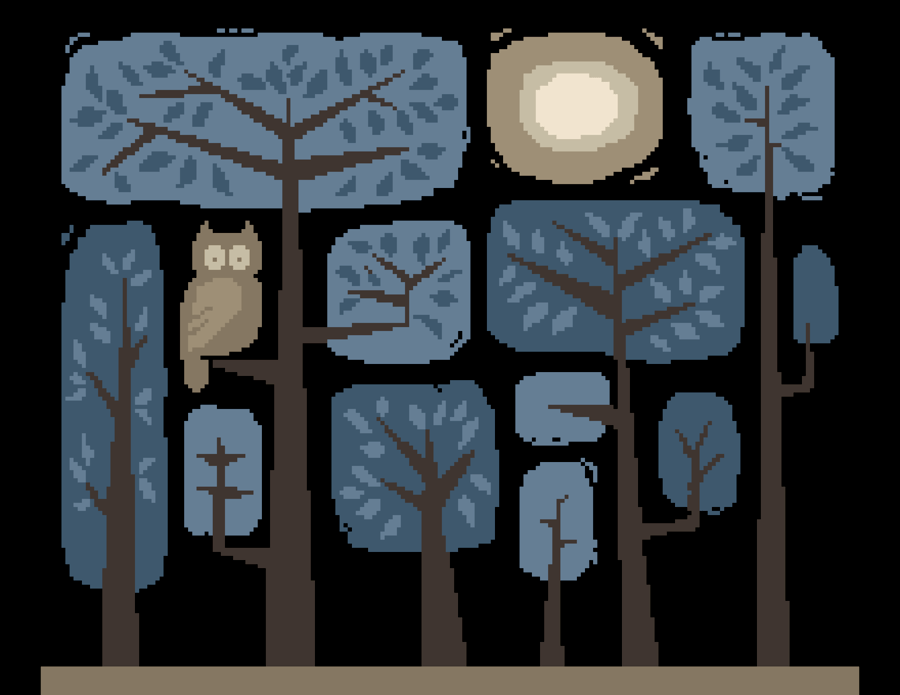 006B Cross Stitch Pattern Scandinavian Folk Art Owl in Enchanted Forest Night