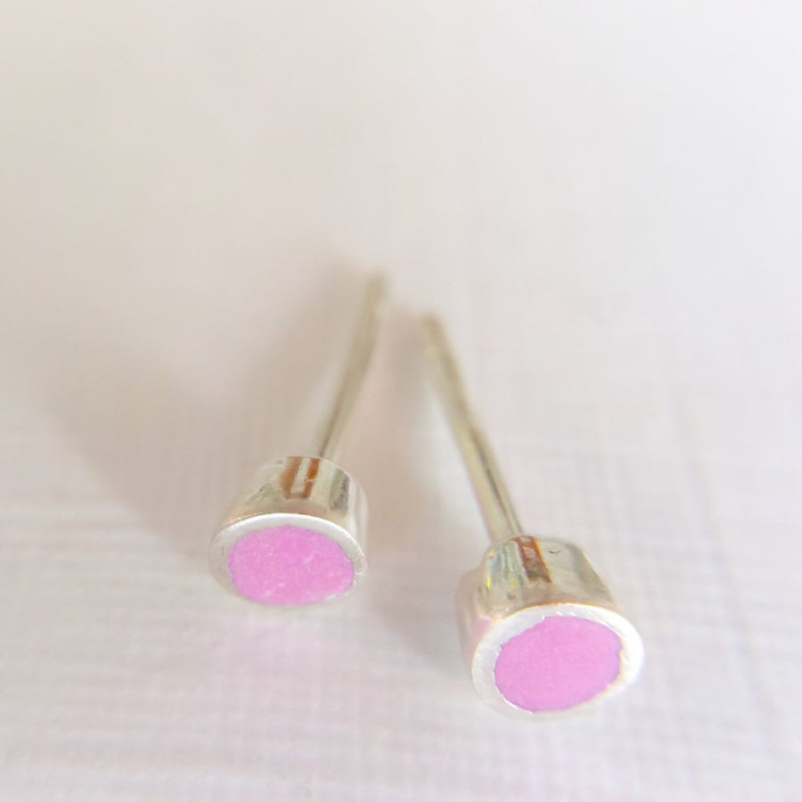 Tiny Colour Dot Stud Earrings Raspberry Pink, Minimalist, Everyday Jewellery