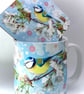 Bluetit and Cherry Blossom Ceramic Mug - matching Coaster option - Image 3