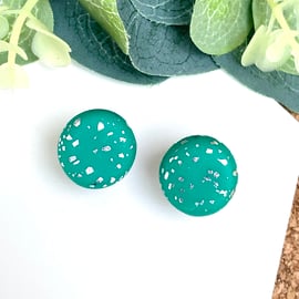 Green & Silver Galaxy Stud Earrings 