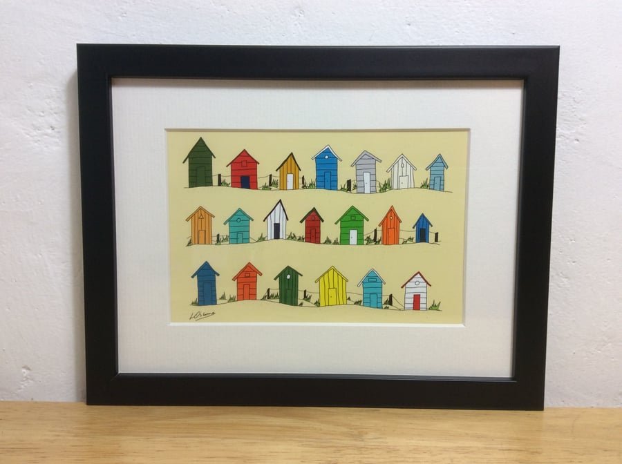 Beach huts by the sea - print from my illustration