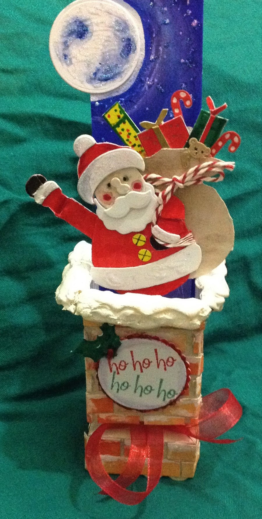 Handmade Pop-Up Santa In Chimney Christmas Card and envelope
