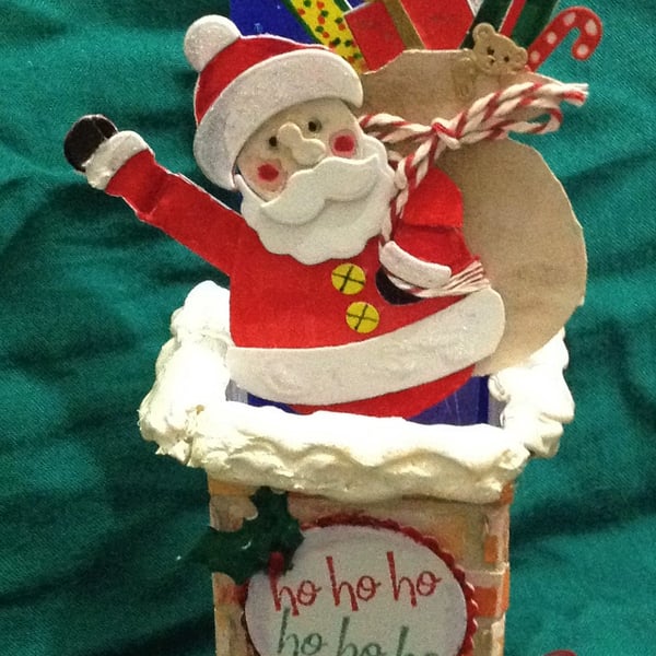 Handmade Pop-Up Santa In Chimney Christmas Card and envelope