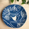 Handmade stoneware blue bird plate 9th wedding anniversary jewellery dish