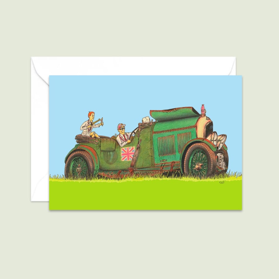 Bentley Boys Greeting Card: Nostalgic Illustration of Past Times (311)