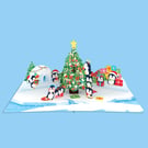 Cute Penguin Christmas 3D Pop Up Card – Christmas Tree Greeting Card
