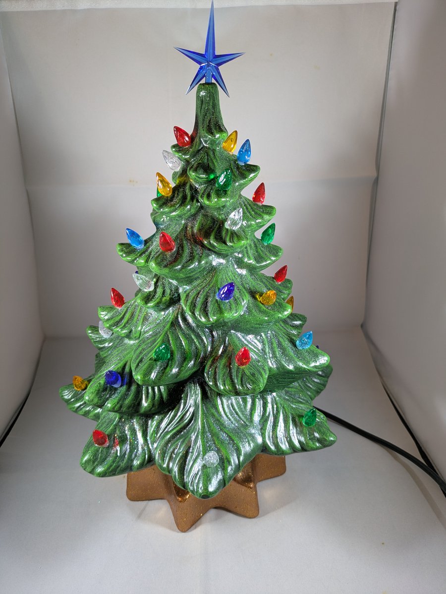 Ceramic Green Xmas Christmas Tree Table Lamp Light Ornament Decoration.