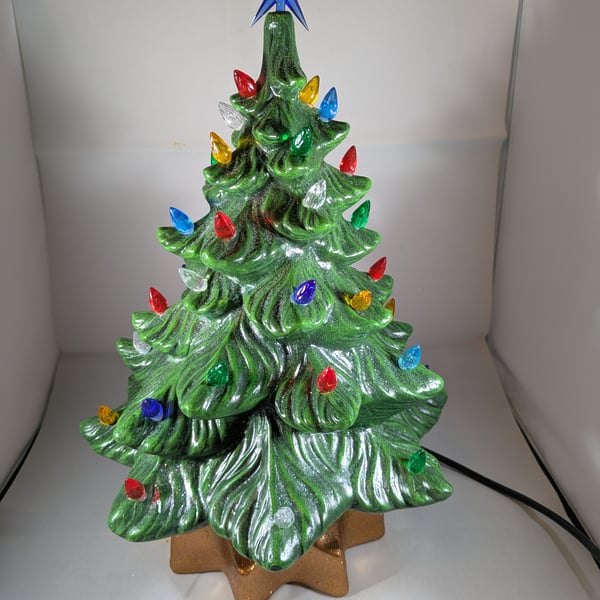 Ceramic Green Xmas Christmas Tree Table Lamp Light Ornament Decoration.