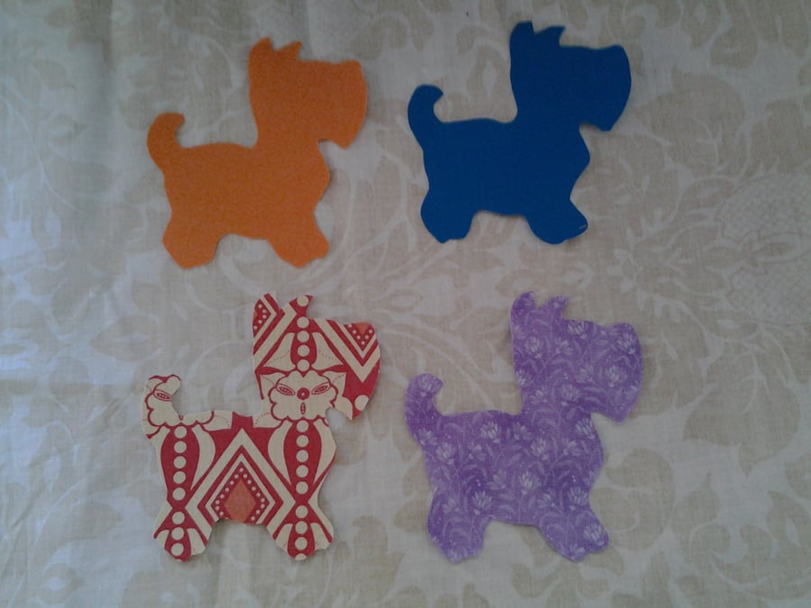 Homemade set of 4 scottie dog cotton embellishments