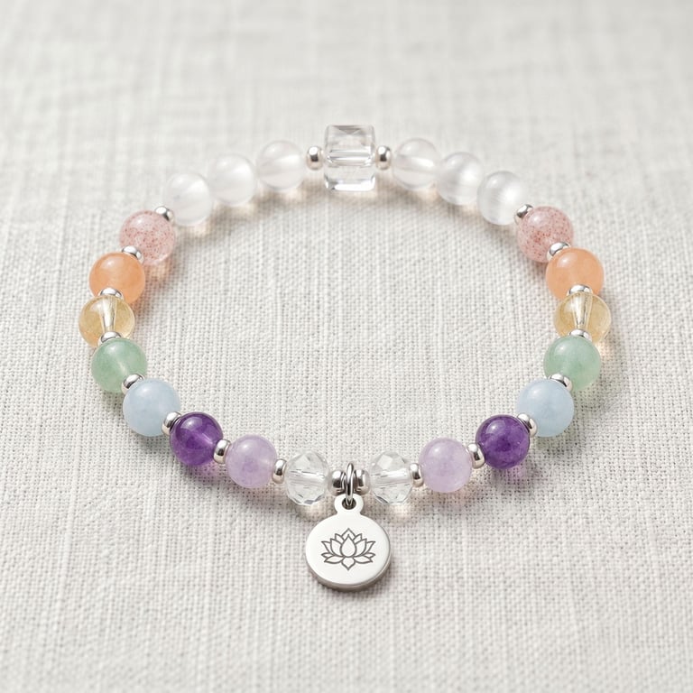 Chakra Balance Crystal Bracelet, 7 Pastel Stones, Personalised Gift