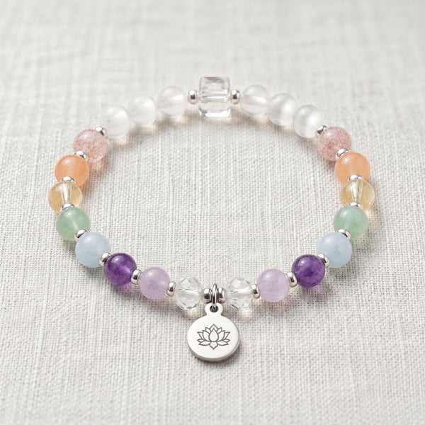 Chakra Balance Crystal Bracelet, 7 Pastel Stones, Personalised Gift