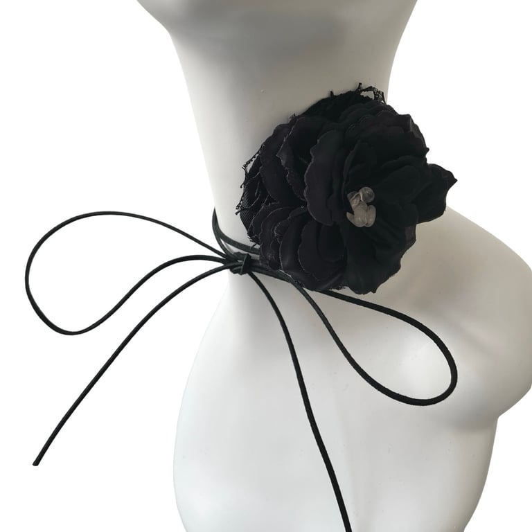 Black large flower choker Handmade corsage tie choker necklace with  for women