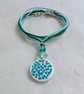 Blue and green short polymer clay pendant and cotton cord necklace - Image 5
