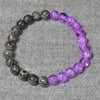 Purple Crackle Glass and Marbled Grey Stone Elastic Half and Half Bracelet