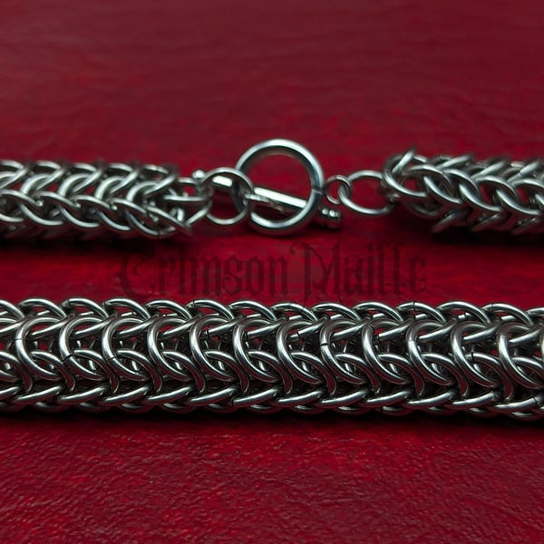 Stainless Steel Chainmaille Necklace Persian Dragonscale for Men and Women