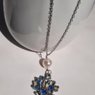 Vintage-Style Fashion Imitation Pearl and Blue rhinestone Pendant Necklace 