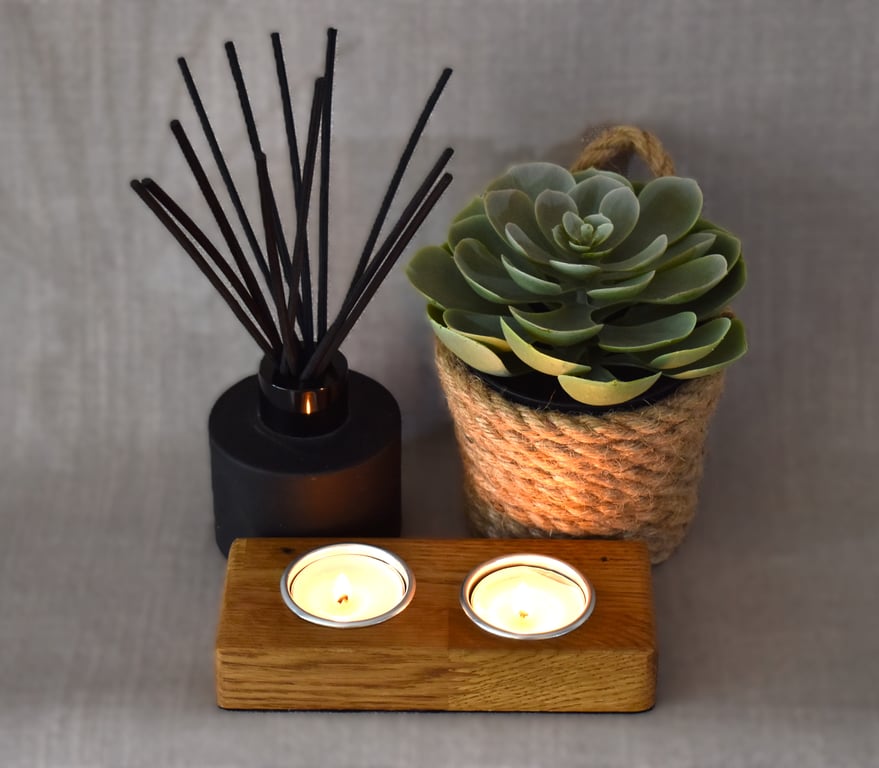 Rectangular Tealight Holder – Reclaimed Solid Oak Handmade Candle Holder