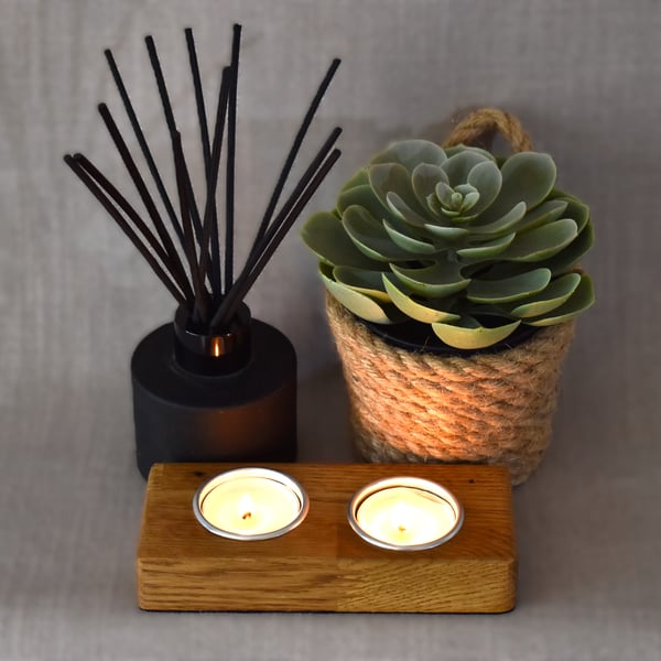 Rectangular Tealight Holder – Reclaimed Solid Oak Handmade Candle Holder