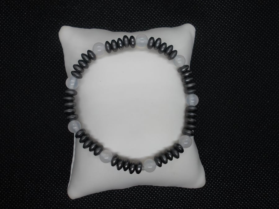SALE - Haematite and Moonstone elasticated bracelet