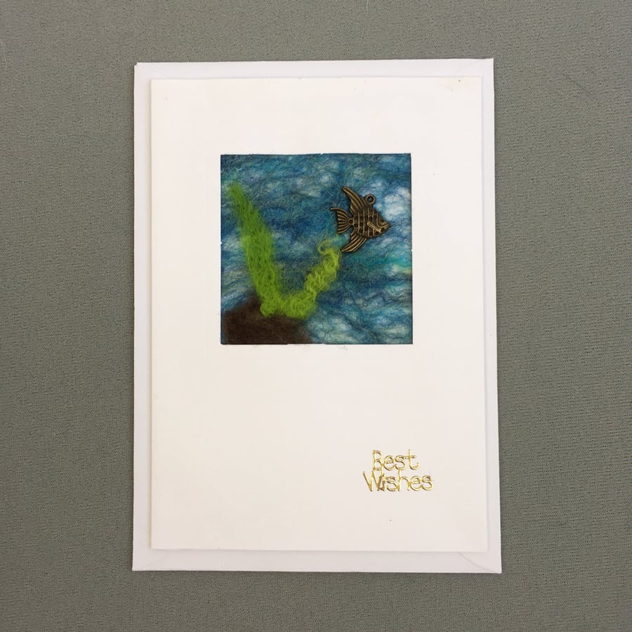 Hand felted card, notelet with fish 