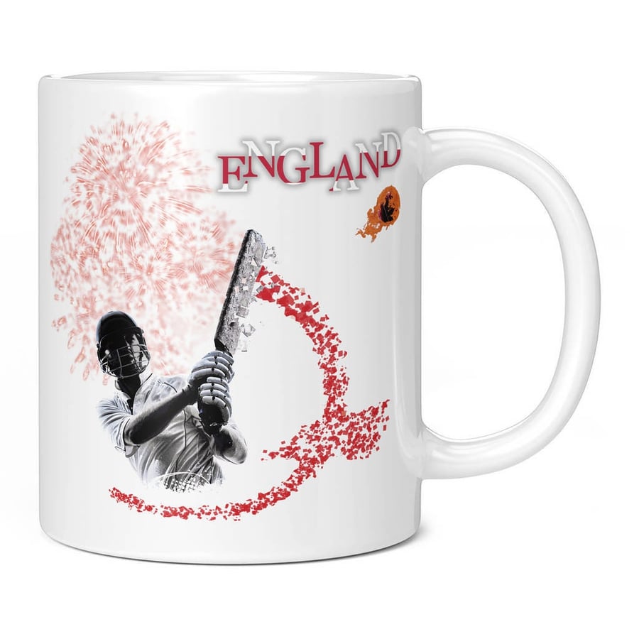 England Cricket Novelty Mug - English Cricketer Ball Bat Flag Cup Gift Present I