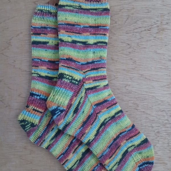 Socks, hand knitted, Med-Large, adult size 7-8