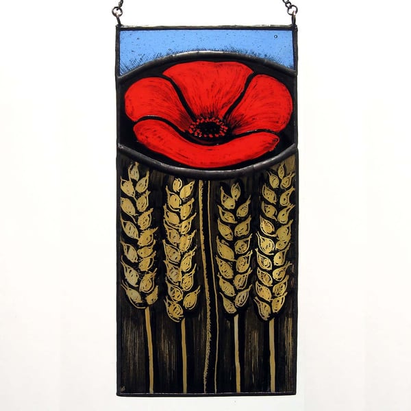 Harvest Poppy Stained Glass Panel