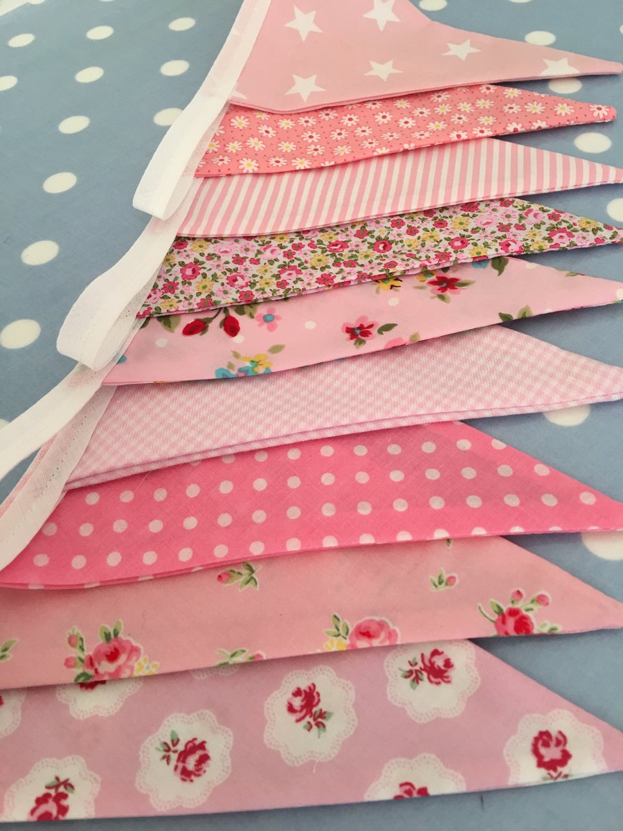 Pink cotton fabric bunting, banner, wedding,party flags