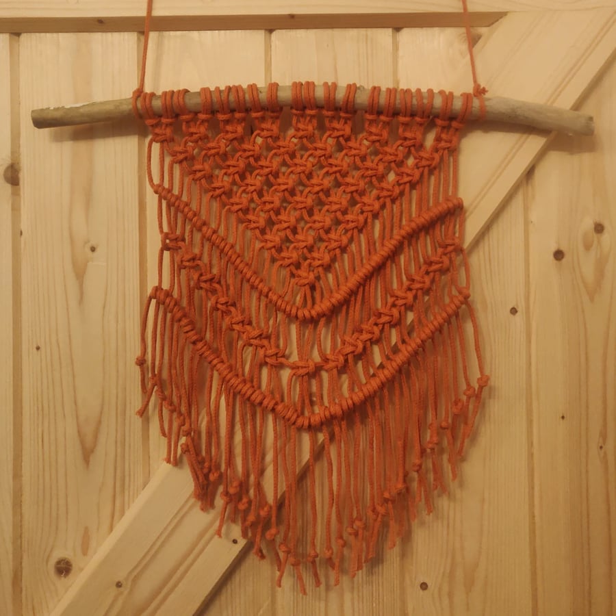 Medium orange macrame wall hanging