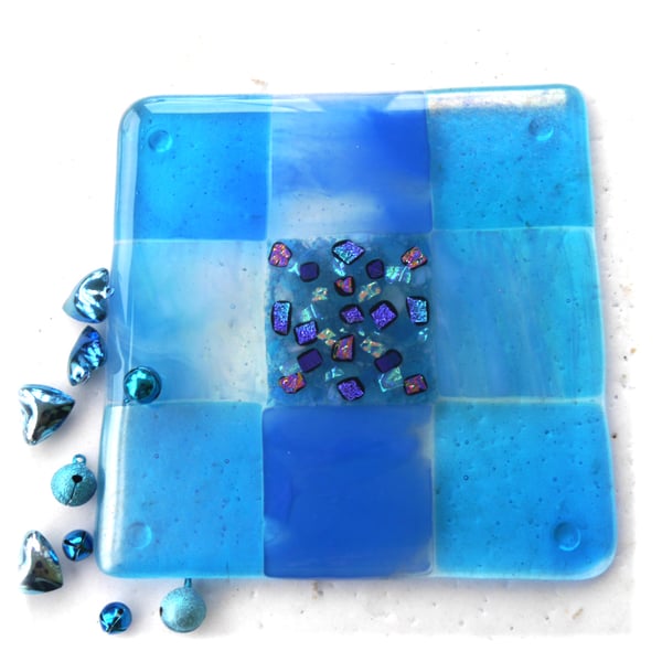 Fused Glass Trivet Turquoise Trivet 16cm 040