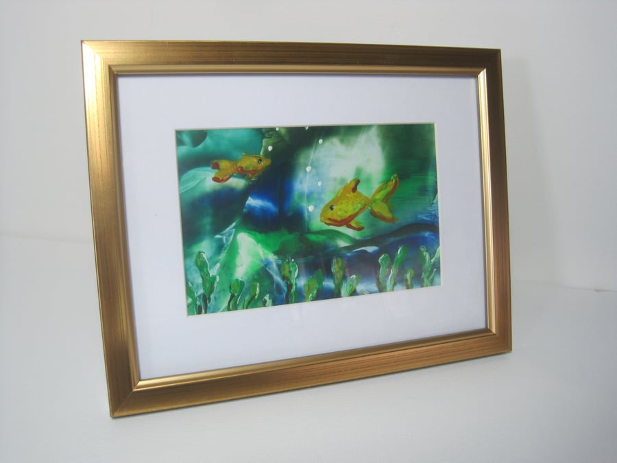 Encaustic Art Painting Fishes under the sea Original Painting SALE