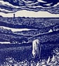 Guernsey sea view and standing stone - original linoprint