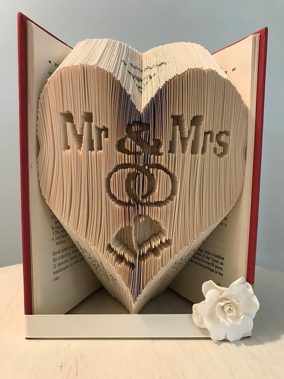 Mr & Mrs Rings and Bells Heart COMBI Book Folding Pattern - EMAILED PDF PATTERN