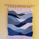 Woven wall hanging with sea, waves and seagulls