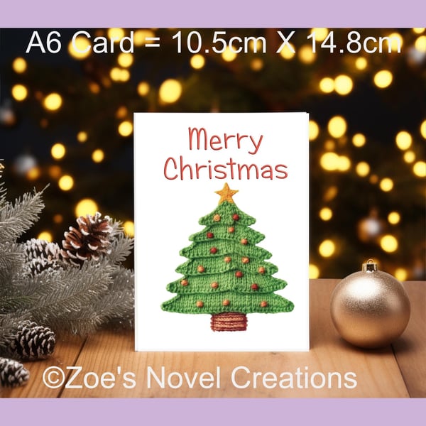 Christmas Tree Card (IMAGE of a tree, not an actual knitted tree) - A6 size
