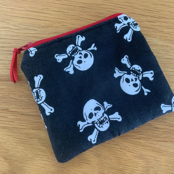 Fabric Coin Purse, Money Pouch, Zipped Purse, Purse, Card Holder, Scull