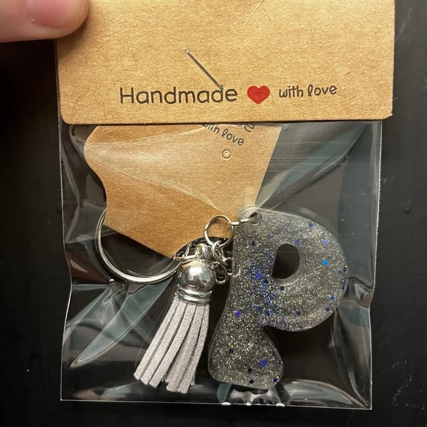 Resin Initial Keyring - P